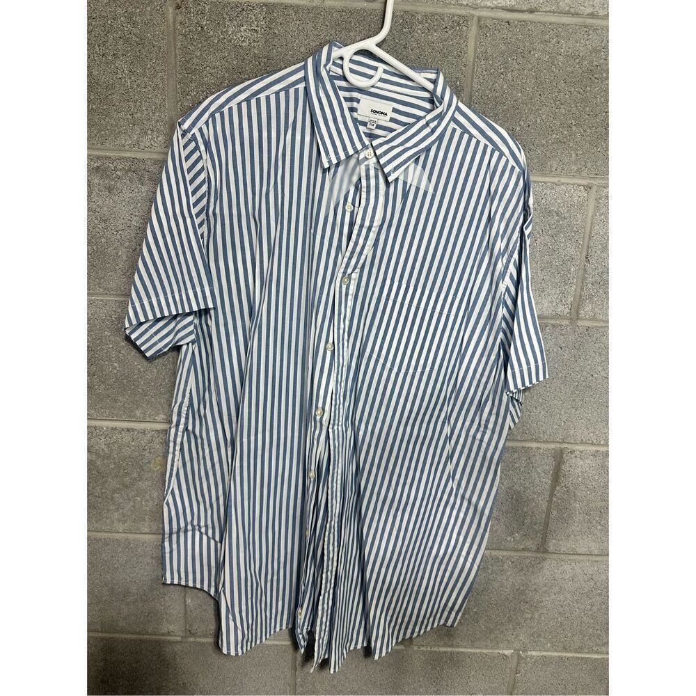 Sonoma Men's Striped Poplin Button Down Shirt Blue White Long Sleeve Size 2XB